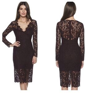 Bardot Floral Lace Long Sleeve Plunge Midi Dress $148 Retail